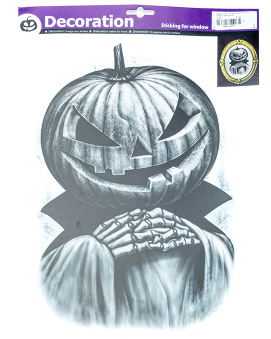 Halloween Fensterbild "Kürbis Vogelscheuche" - 27 x 36 cm | Schwarz Weiß - Fensterdekoration