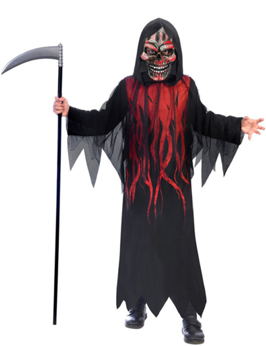 Halloween Kinderkostüm "Dark Shadow Reaper" mit Skelett Maske | Horror Teufel Sensenmann