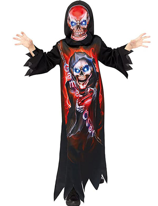 Halloween Kinderkostüm "Gaming Reaper" mit Skelett Maske | Horror Grusel Sensenmann