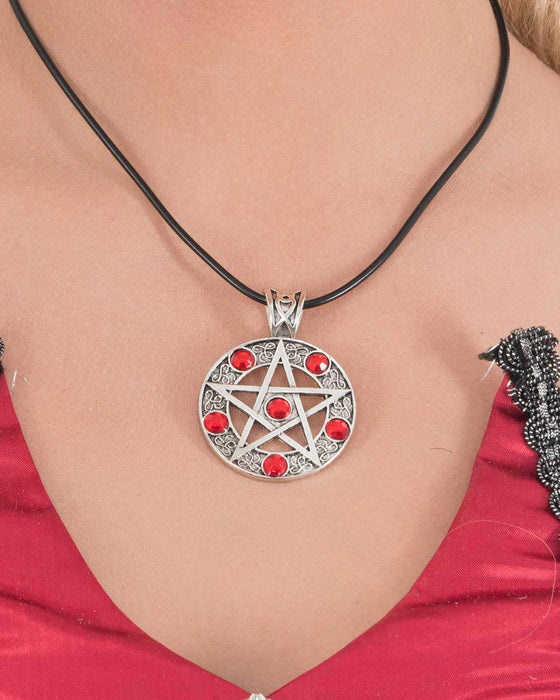 Hexen Halskette "Lucifers Pentagramm" | Silber Rot - Schmuck Halloween Kostüm Hexe Vampir Teufel