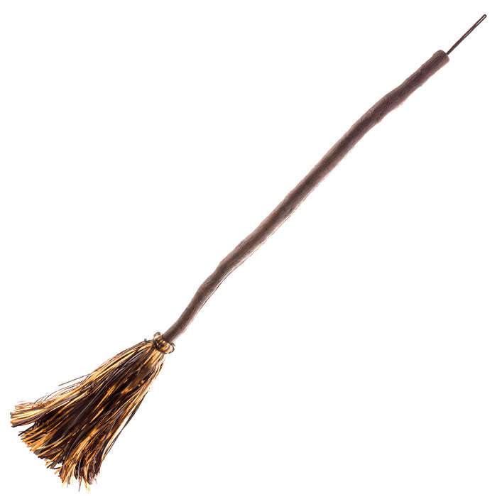 Knorriger Hexenbesen mit Glitzerborsten 85 cm | Braun Orange