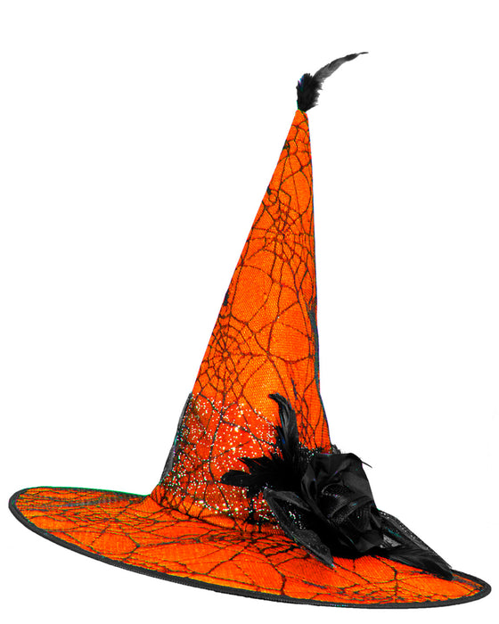 Hexenhut "Soluna" mit Spinnennetz | Orange Schwarz