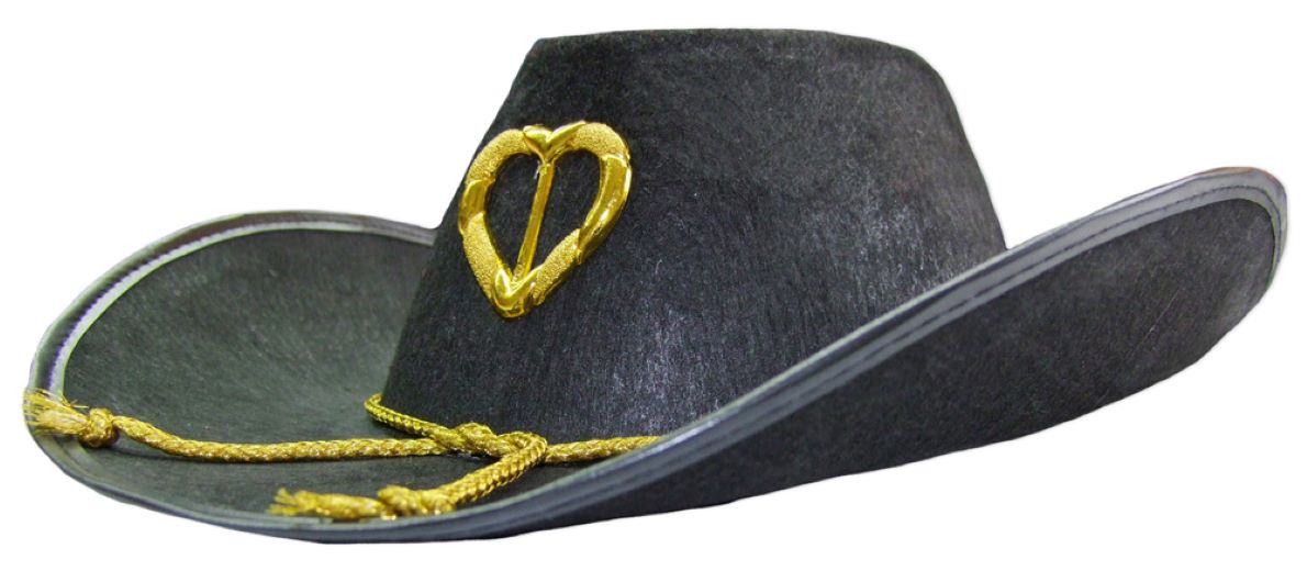 Cowboyhut mit goldenem Herz und Kordel für Damen - Schwarz