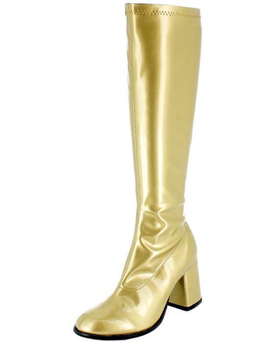 Gogo Damen Retro Lackstiefel mit schmalem Schaft | Gold