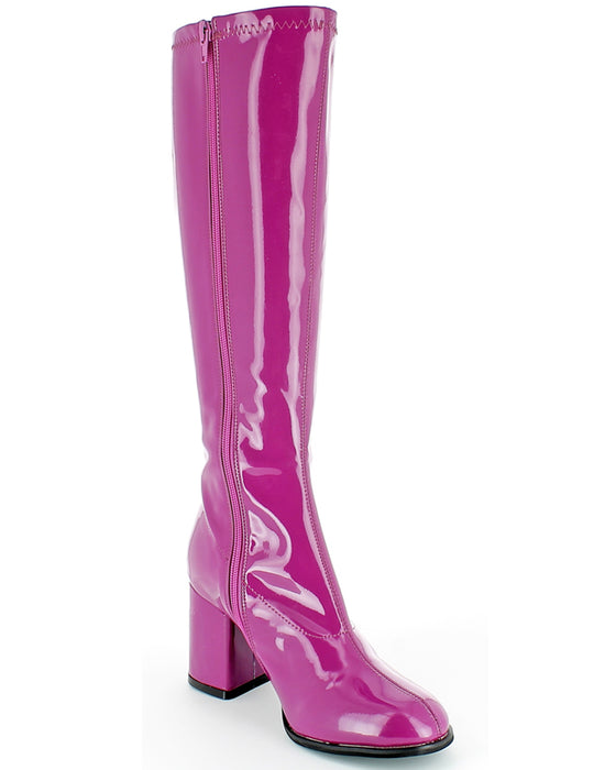 Gogo Damen Retro Lackstiefel mit schmalem Schaft | Lila