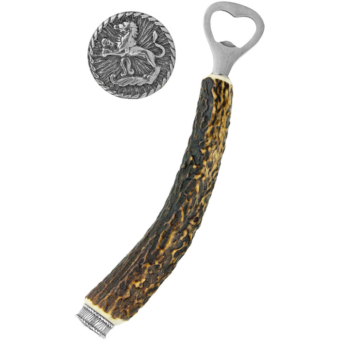 Funk Hirschhorn Flaschenöffner mit Zierkappe | Sternzeichen Löwe