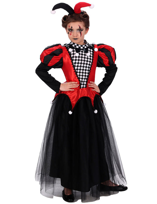 Halloween Kostüm "Miss Joker" für Mädchen | Pierrot Harlekin Kleid mit Haarreif
