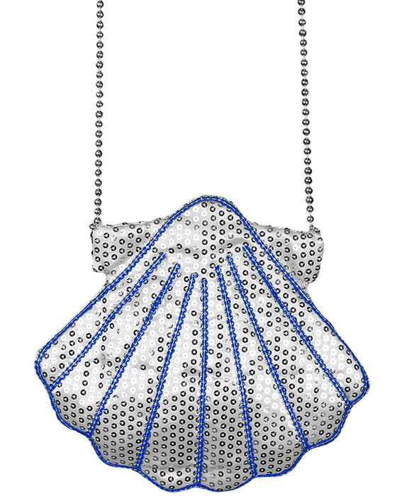 Muschel Handtasche zum Meerjungfrau Kostüm 25 x 28 cm | Pailletten Silber Blau