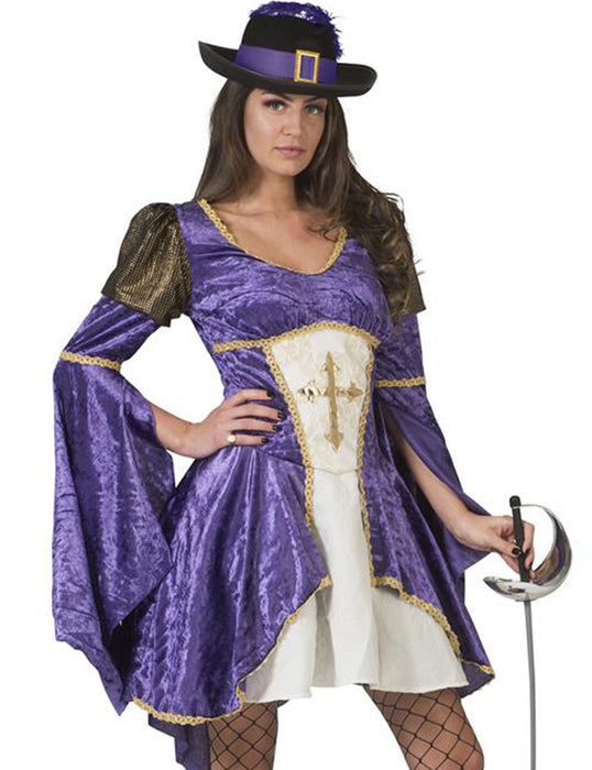 Musketier Kostüm "Maite" für Damen - Lila | Kurzes Kleid Trompetenärmel