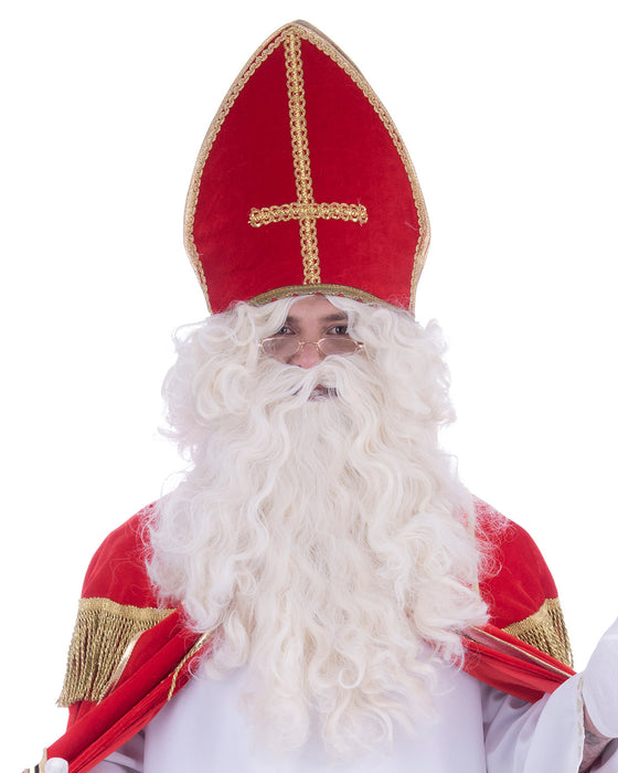 Sankt Nikolaus Perücke und Bart - Weiß | Set zum Weihnachtsmann Kostüm