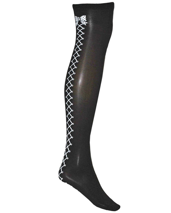 Overknees Halterlose Strümpfe mit Schleife | Schwarz Weiß