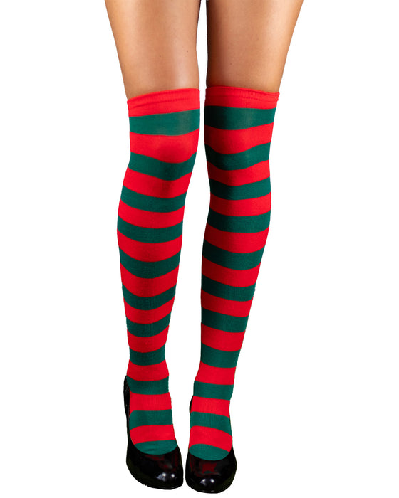 Overknees Kniestrümpfe "Ringelstrümpfe" - 414031 | Grün Rot gestreift