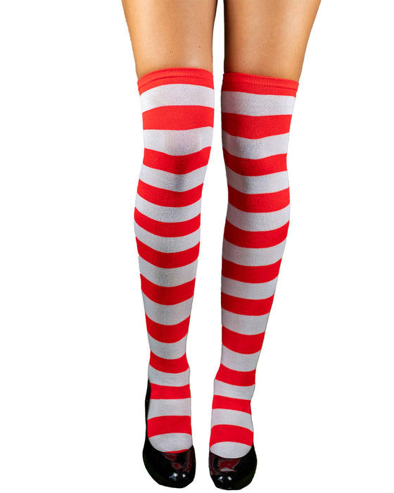 Overknees Kniestrümpfe "Ringelstrümpfe" - 414037 | Rot Weiß gestreift