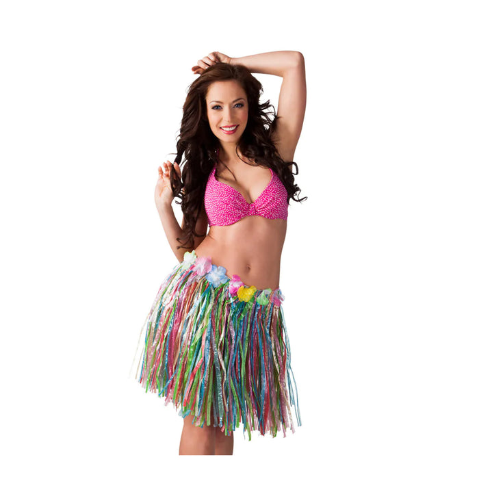 Hawaii "Bastrock" mit Blumen 45 cm | Mehrfarbig