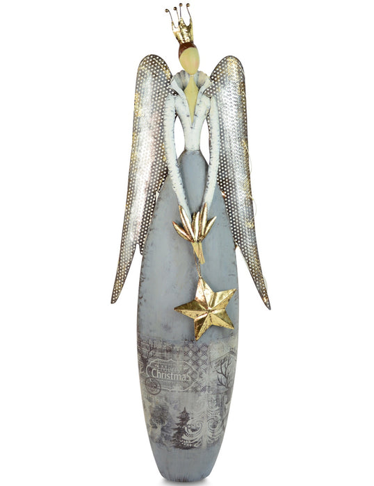 Metall Dekofigur "Engel mit Krone" 80 cm - LED mit Timer | 18376 - Adventsdekoration