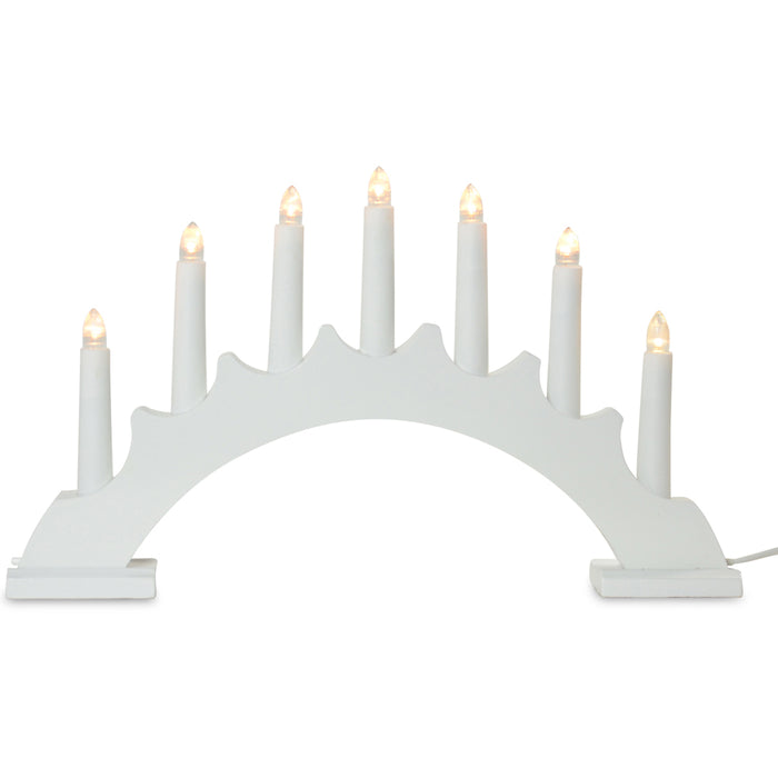 LED Schwibbogen Lichterbogen Rund 7 Kerzen 40x5x24cm - Weiß | 27658 - Fensterleuchter Holz