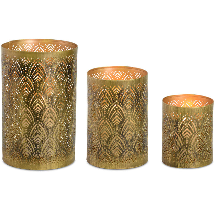 Metall Laternen mit Blattdesign - 3-tlg. Set Gold | 24791 - Kerzenhalter