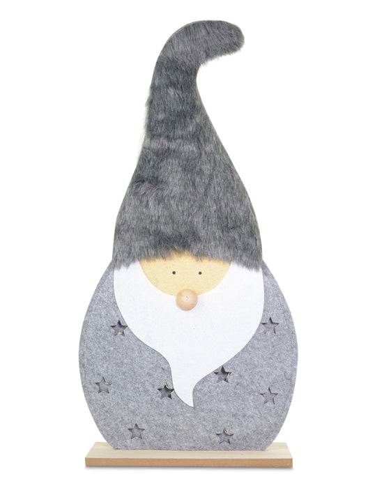LED Holz Wichtel Dekofigur "Santa" 60 cm Grau | 10138 - Adventsdekoration