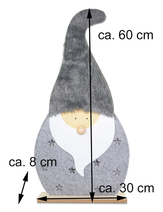 LED Holz Wichtel Dekofigur "Santa" 60 cm Grau | 10138 - Adventsdekoration