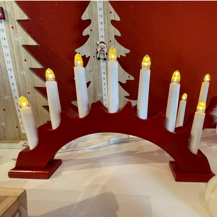 LED Schwibbogen Lichterbogen Rund 7 Kerzen 40x5x24cm - Rot | 27660 - Fensterleuchter Holz