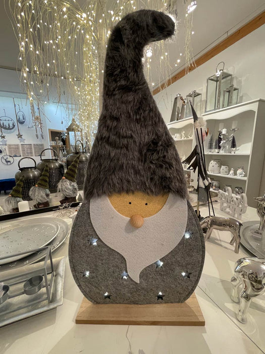 LED Holz Wichtel Dekofigur "Santa" 60 cm Grau | 10138 - Adventsdekoration