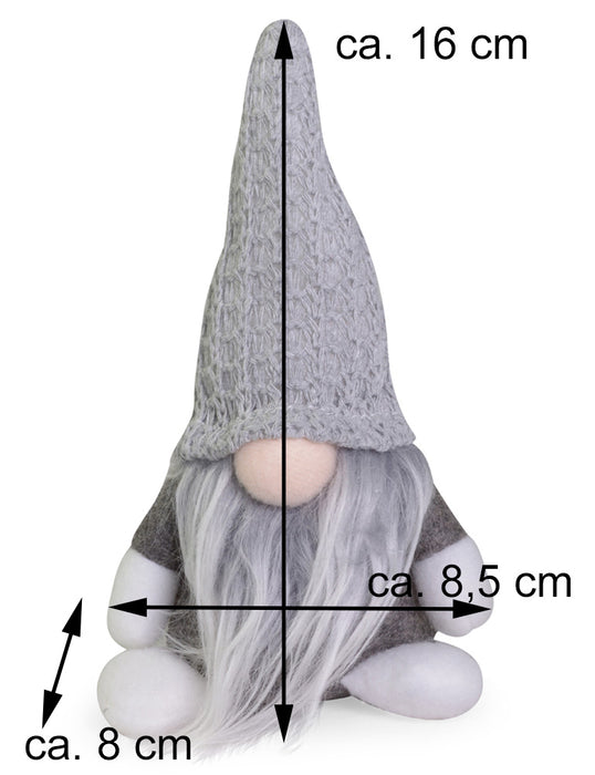 Dekofigur Wichtel "Egbert" mit Mütze - Grau 16 cm | 73967 - Adventsdekoration