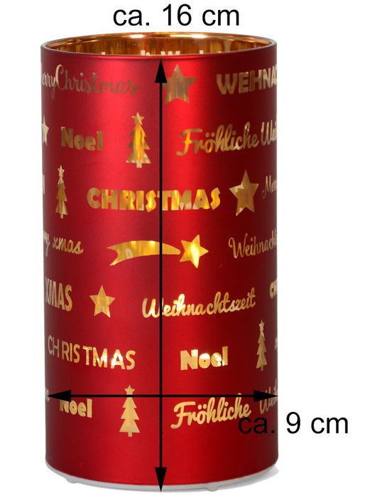 LED Windlicht Laterne Rot 16 cm | 27673 - Kerzenhalter Adventsdekoration