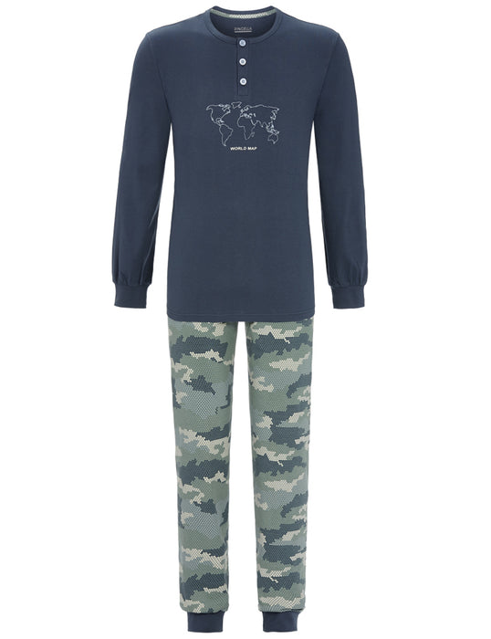 RINGELLA Herren Langarm Pyjama "World Map" 2541201 | Dark Petrol