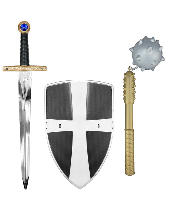 Ritter Set - Schild, Schwert und Morgenstern | Schwarz