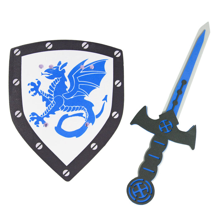 Ritter Schwert und Schild aus Schaumstoff - Spielzeug Set mit Drachen | Blau