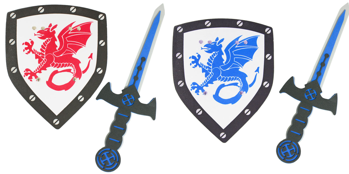 Ritter Schwert und Schild aus Schaumstoff | Spielzeug Set mit Drachen Mittelalter