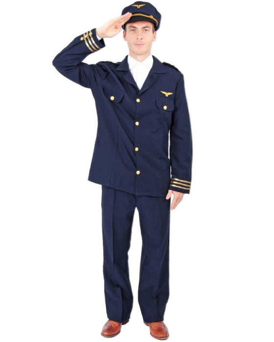 Piloten Kostüm "Robert "für Herren | Anzug mit Mütze Dunkelblau