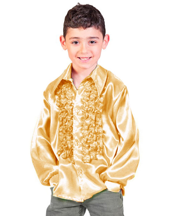 70er Jahre Satin Rüschenhemd "Johnny" für Kinder | Gold