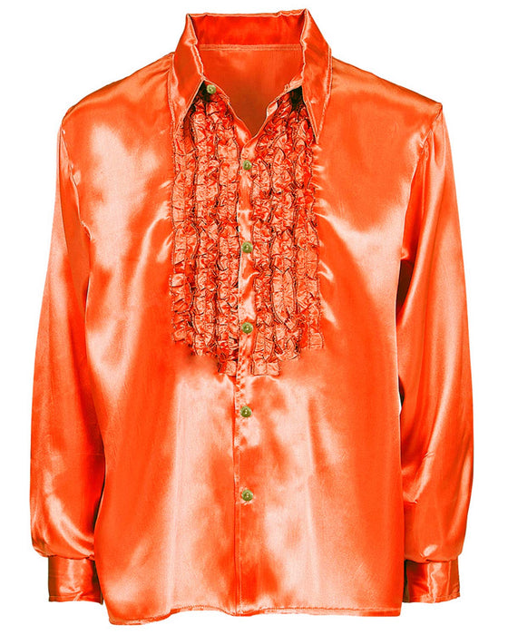 70er Jahre Satin Rüschenhemd "Johnny" für Herren | Neon Orange