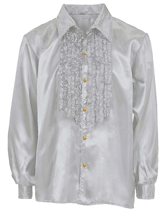 70er Jahre Satin Rüschenhemd "Johnny" für Herren | Silber