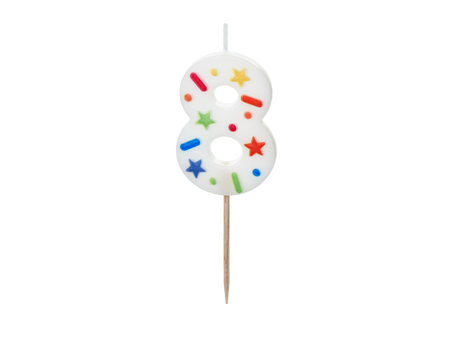 Kerzenzahl #8 | 5,5 cm Weiß Konfetti