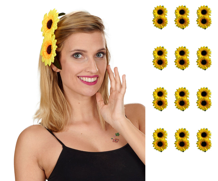 Sonnenblumen Haarspange zum Gärtner Kostüm | Gelb 12er Set