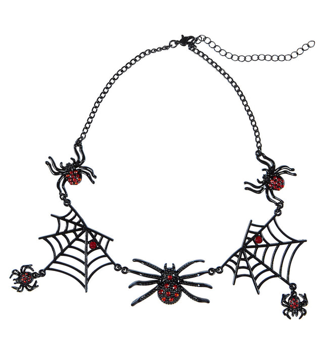 Strass Spinnen Halskette | Schwarz Rot