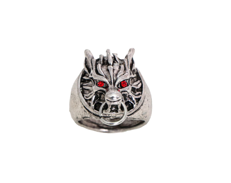 Hexer Silber Ring mit Wolfskopf - Einheitsgröße