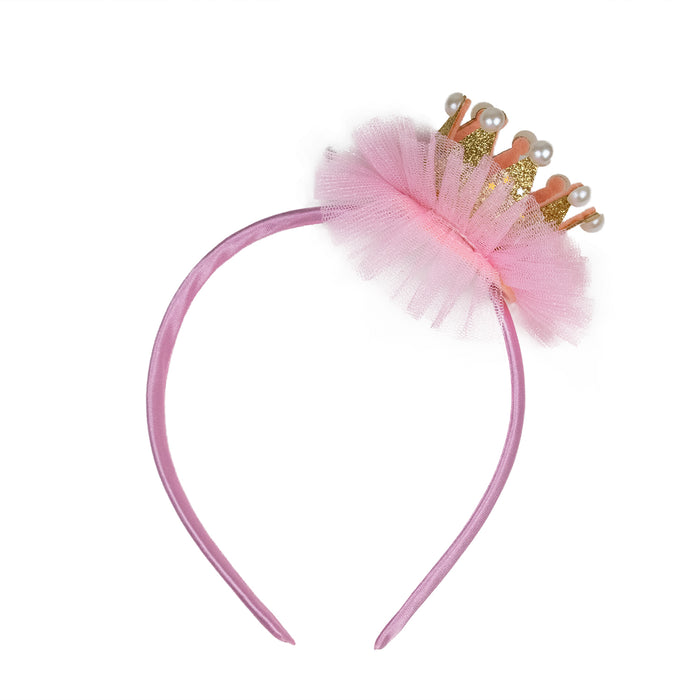 Prinzessin Glitzer Krone mit Perlen und Rüschen | Haarreif Rosa