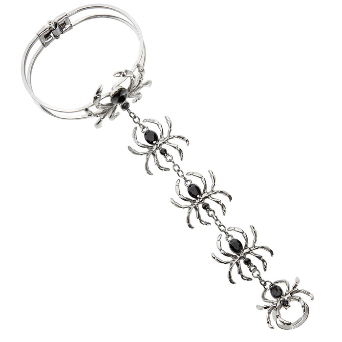 Armband mit Spinnen Ring 09663 - Silber Schwarz | Schmuck Kostüm Vampir Hexe