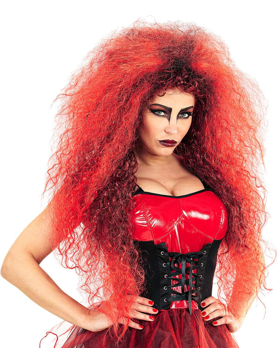 Langhaar Locken Perücke "Riesenfrise" - Rot | Teufel Hexe Rockstar Kostüm