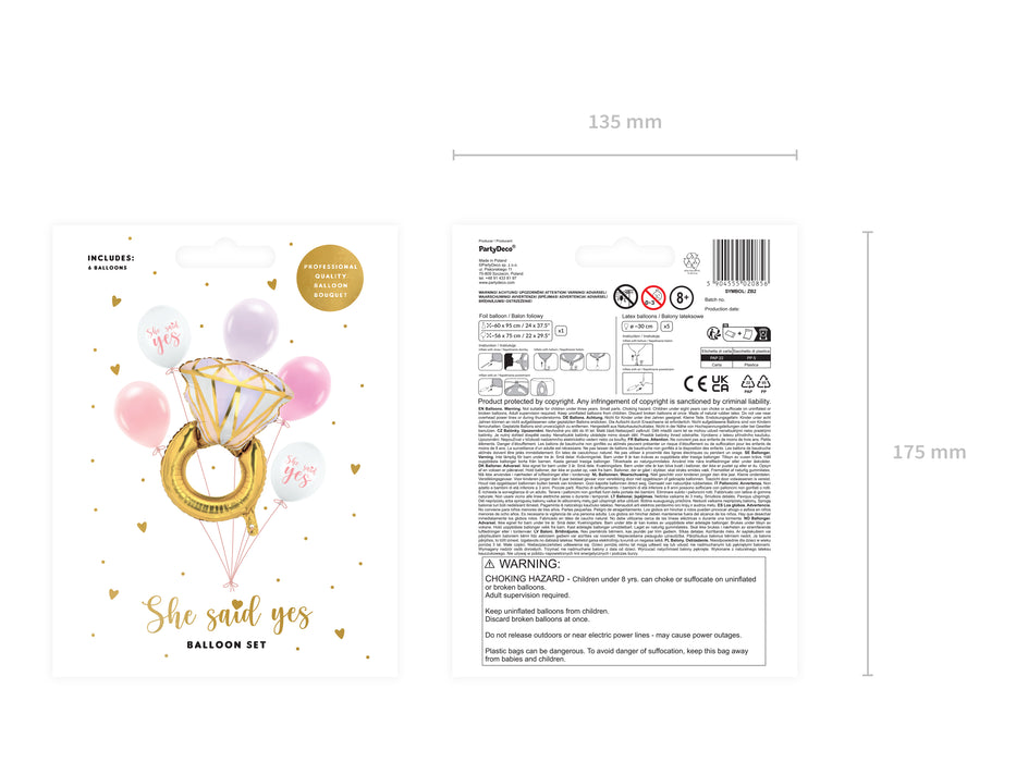 Folien/Luftballon Set "Ring Bride to Be" | 56x75cm/6 Stk