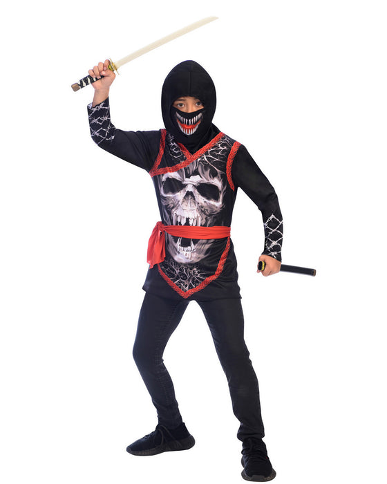 Ninja Kinderkostüm mit Skelett Print - Schwarz Rot | Anzug mit Maske