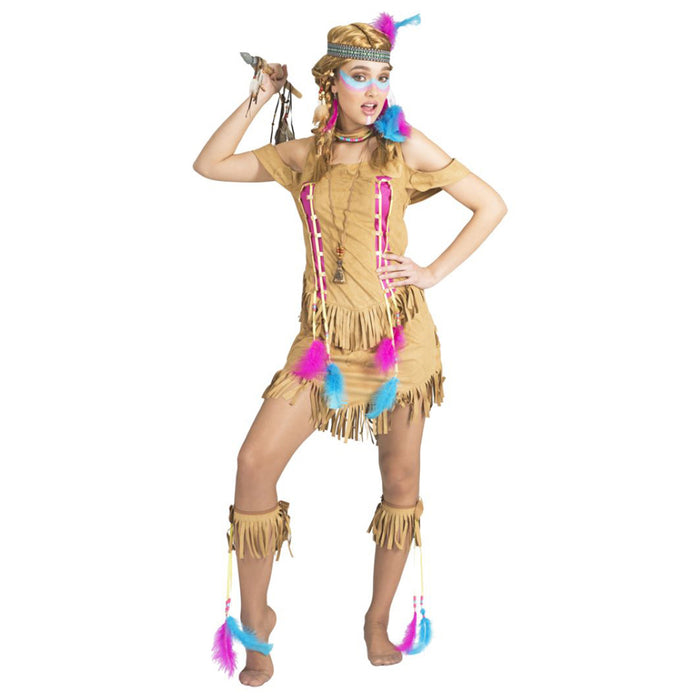 Indianerin Kostüm "Feather" für Damen | Braun Pink