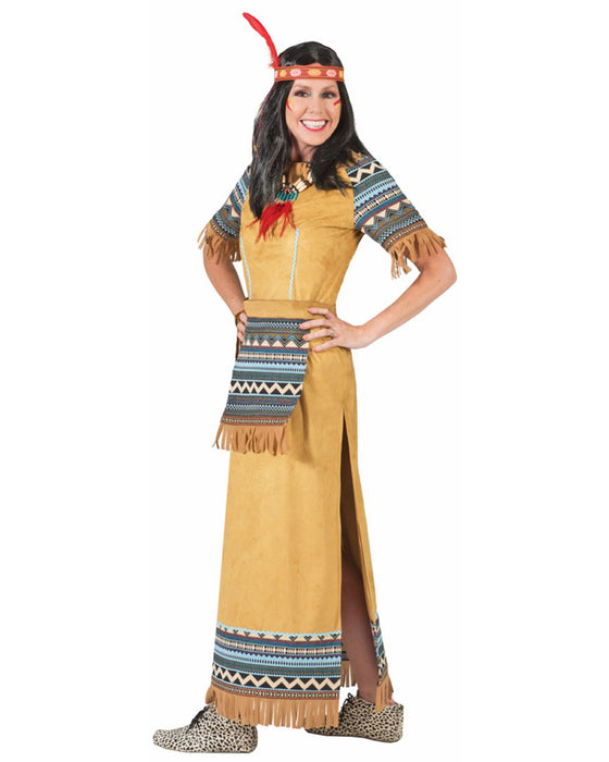 Indianerin "Cherokee" Kostüm für Damen | Langes Kleid Braun Türkis