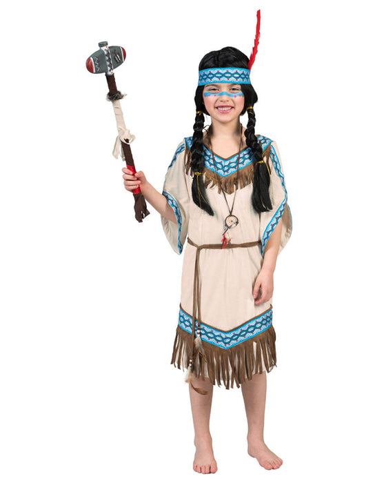 Indianerin "Thundering Teepee" Kostüm für Kinder | Beige Blau