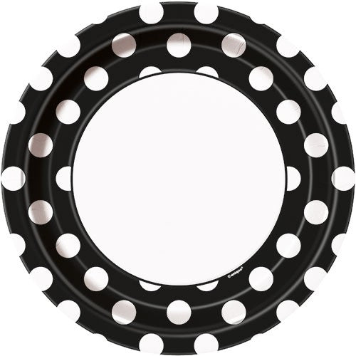 Pappteller Dots 8Stk./23cmØ Schwarz