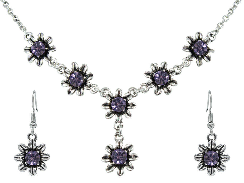 Blumen Collier mit Ohrhängern - Lila