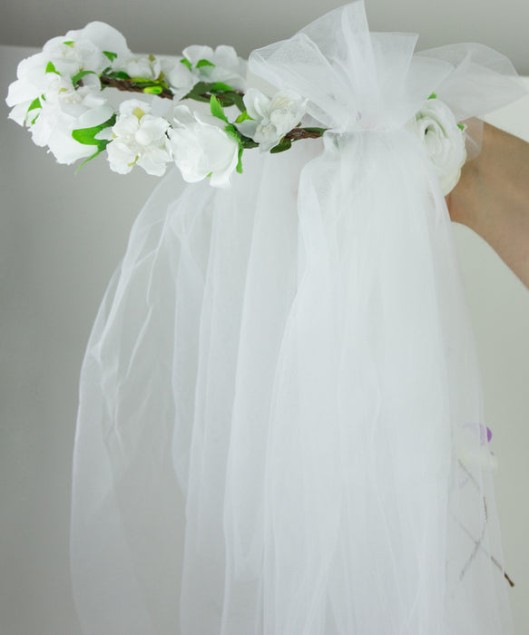 Brautschleier Haarkranz Talia mit Blumen und Blättern - Weiß / Mehrfarbig